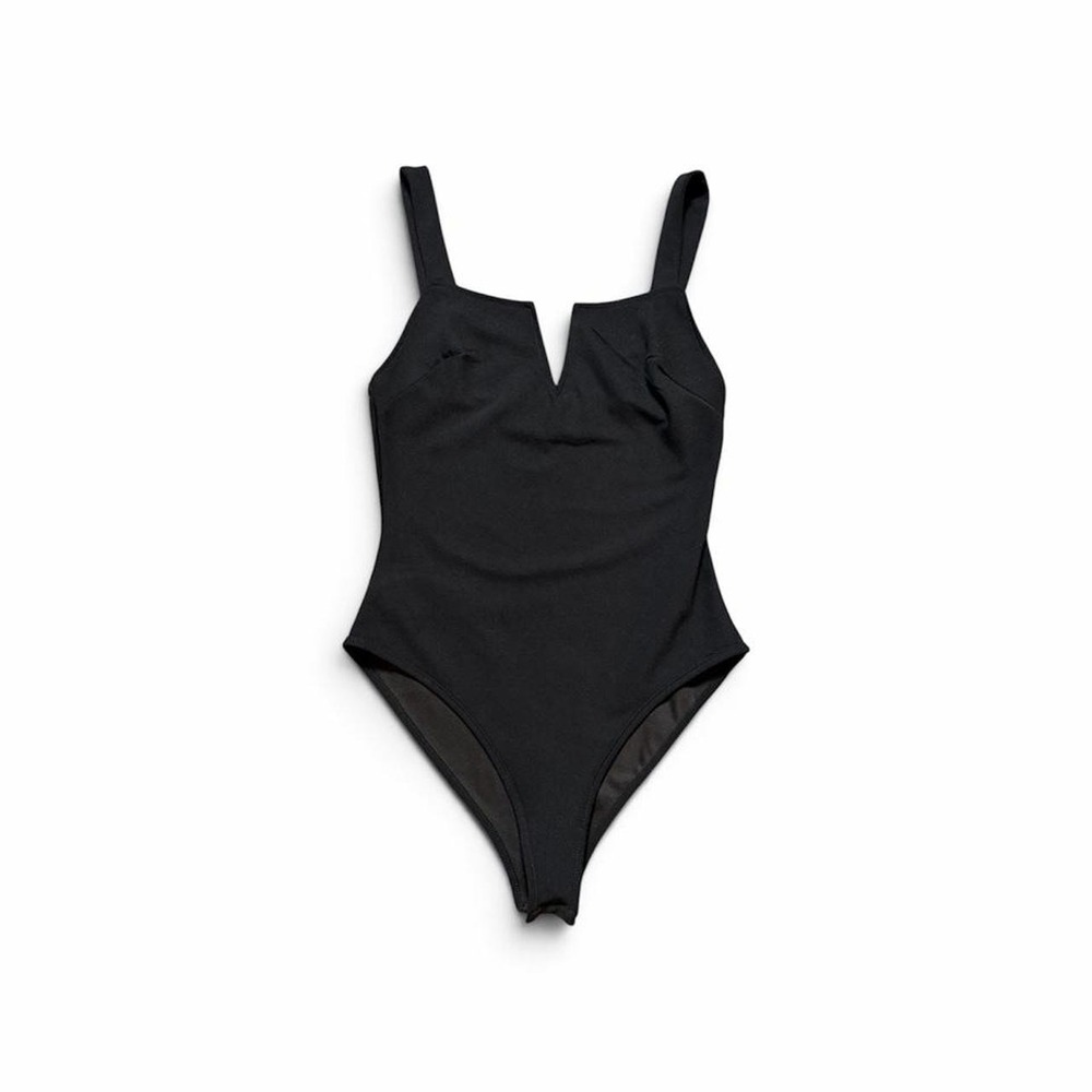 Black Sleeveless V-Notch Neckline Bodysuit